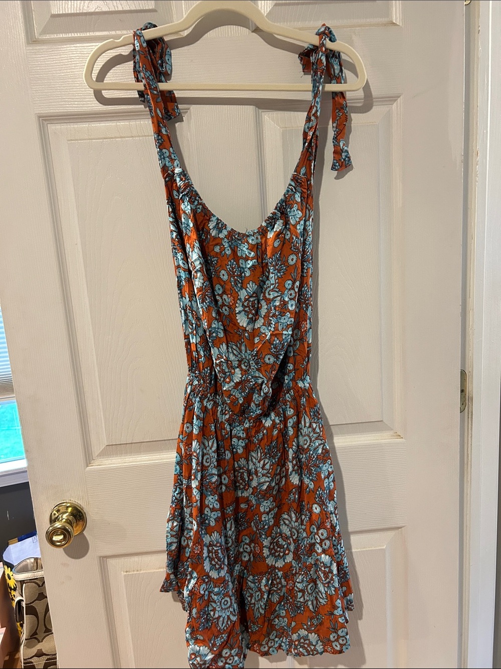 NWT Tiare Hawaii Orange Blue Floral Tie Strap Mini Dress OS